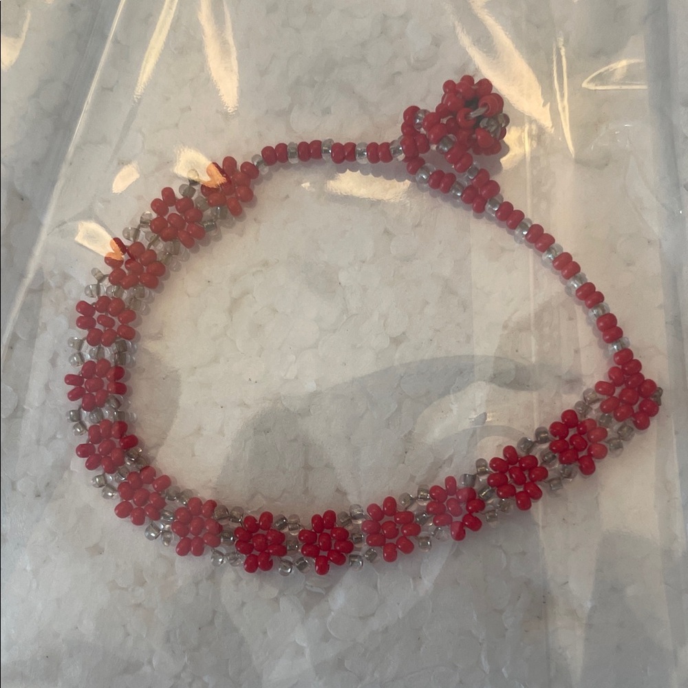 Y2K Red Floral beaded woven Bracelet